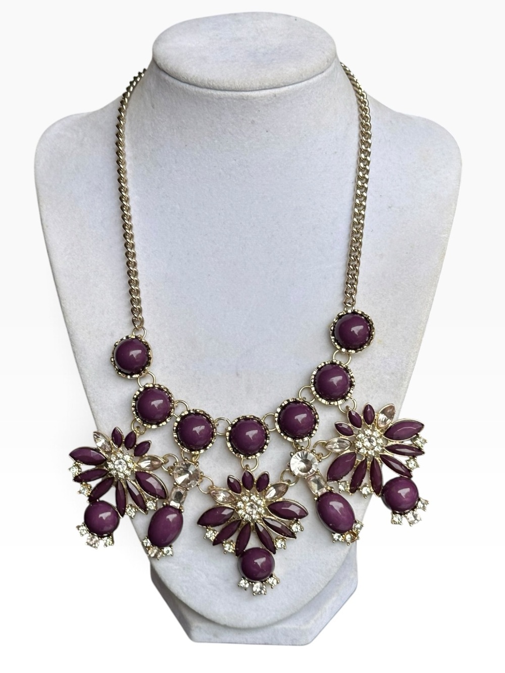 Vintage Dark Purple Flower Cluster Statement Necklace